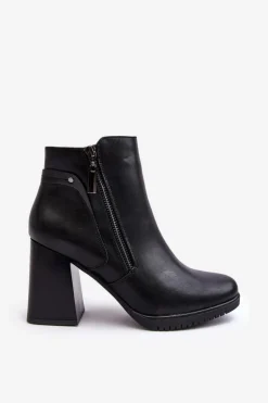 Damskie Botki Na Słupku Z Suwakami Czarne Ryelle