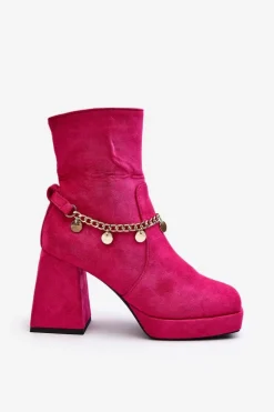 Damskie Botki Na Słupku Z Łańcuszkiem Fuksja Tiselo