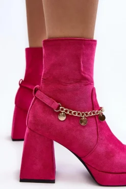 Damskie Botki Na Słupku Z Łańcuszkiem Fuksja Tiselo