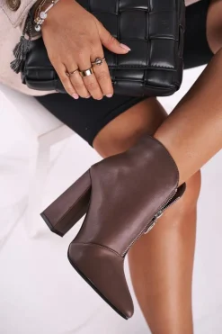 Damskie Botki Na Słupku Zamek z Przodu Khaki Save Me