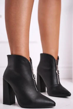 Damskie Botki Na Słupku Zamek z Przodu Czarne Save Me