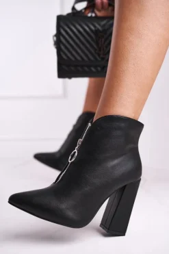 Damskie Botki Na Słupku Zamek z Przodu Czarne Save Me