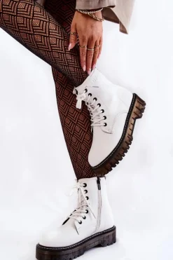 Damskie Botki Na Suwak Big Star KK274536 Białe