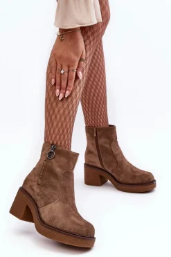 Damskie Botki Na Suwak Brązowe Romella