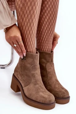 Damskie Botki Na Suwak Brązowe Romella