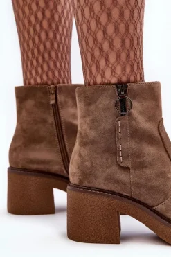 Damskie Botki Na Suwak Brązowe Romella