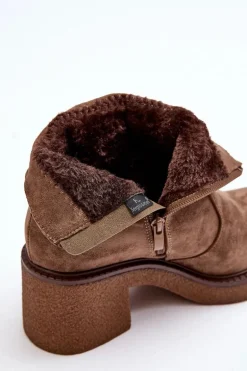 Damskie Botki Na Suwak Brązowe Romella