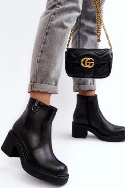 Damskie Botki Na Suwak Czarne Romella