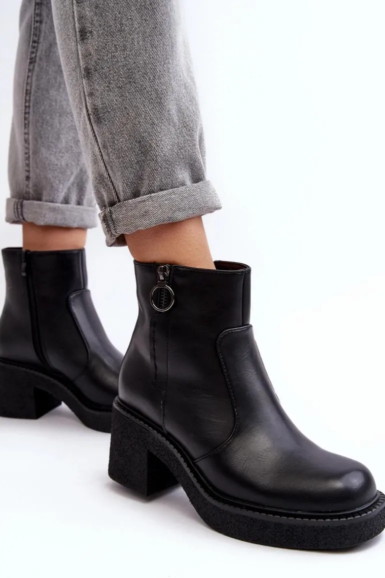 Damskie Botki Na Suwak Czarne Romella