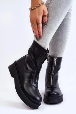 Damskie Botki Na Suwak Na Platformie Czarne Laretto