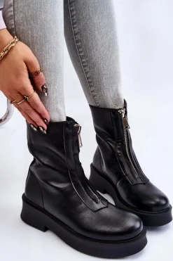 Damskie Botki Na Suwak Na Platformie Czarne Laretto