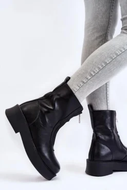 Damskie Botki Na Suwak Na Platformie Czarne Laretto