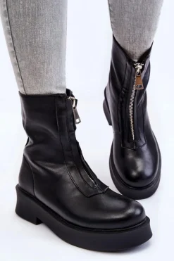 Damskie Botki Na Suwak Na Platformie Czarne Laretto