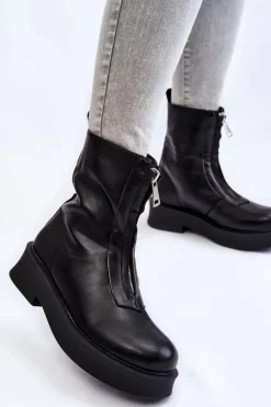 Damskie Botki Na Suwak Na Platformie Czarne Laretto