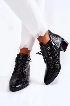 Damskie Botki Na Suwak Wzór Krokodyl Czarne Farrah