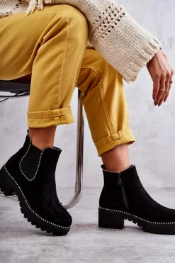 Damskie Botki Na Suwak Z Ćwiekami Czarne Afaries