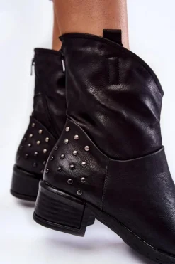 Damskie Botki Na Suwak Z Ćwiekami Czarne Lance