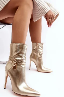 Damskie Botki Na Szpilce Z Paskami Złote Casulle
