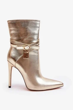 Damskie Botki Na Szpilce Z Paskami Złote Casulle