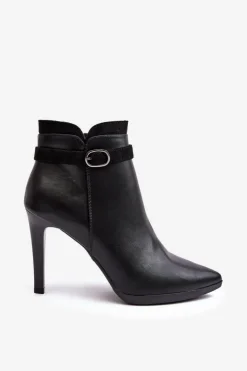 Damskie Botki Na Szpilce Z Klamrą Ocieplane Czarne Aesha