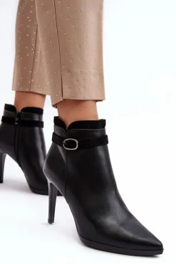Damskie Botki Na Szpilce Z Klamrą Ocieplane Czarne Aesha