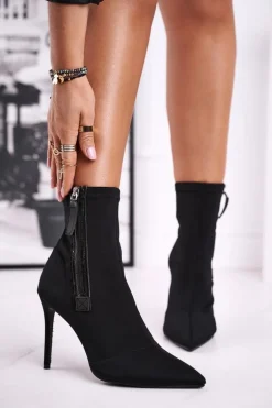 Damskie Botki Na Szpilce Lycra Czarne Release Me