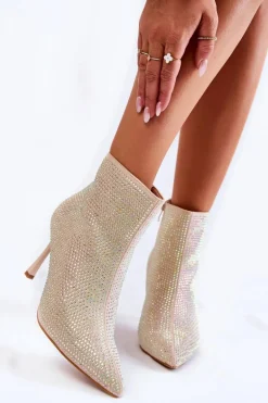 Damskie Botki Na Szpilce Z Dżetami Beżowe Irma