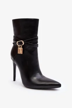 Damskie Botki Na Szpilce Z Paskami Czarne Casulle