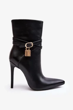 Damskie Botki Na Szpilce Z Paskami Czarne Casulle