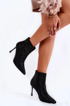 Damskie Botki Na Szpilce Z Dżetami Czarne Irma