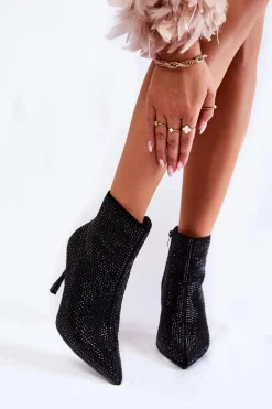 Damskie Botki Na Szpilce Z Dżetami Czarne Irma