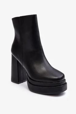 Damskie Botki Na Wysokim Słupku I Platformie Czarne Sandstra