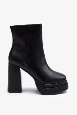 Damskie Botki Na Wysokim Słupku I Platformie Czarne Sandstra