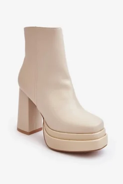 Damskie Botki Na Wysokim Słupku I Platformie Jasnobeżowe Sandstra