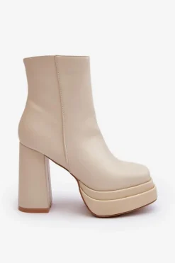 Damskie Botki Na Wysokim Słupku I Platformie Jasnobeżowe Sandstra