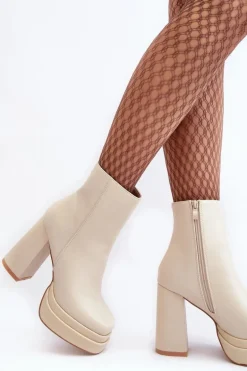 Damskie Botki Na Wysokim Słupku I Platformie Jasnobeżowe Sandstra
