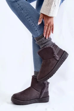 Damskie Botki Śniegowce Big Star KK274623 Szare