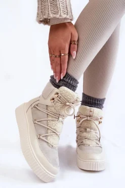 Damskie Botki Śniegowce La.Fi 280072W-QN Jasnobeżowe