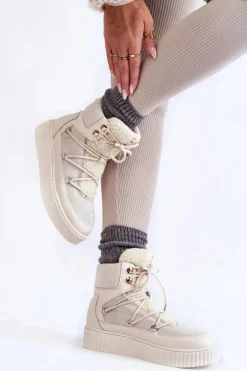 Damskie Botki Śniegowce La.Fi 280072W-QN Jasnobeżowe