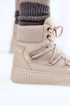 Damskie Botki Śniegowce La.Fi 280072W-QN Jasnobeżowe