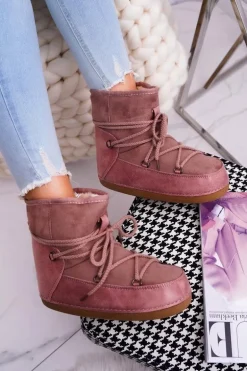 Damskie Botki Śniegowce Ocieplane Futerkiem Różowe Veme