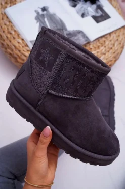 Damskie Botki Śniegowce Ocieplane Szare Big Star EE274262