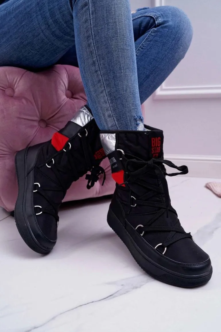 Damskie Botki Śniegowce Ocieplane Futerkiem Big Star Czarne EE274656