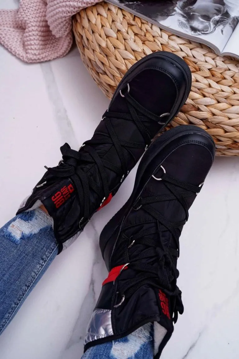 Damskie Botki Śniegowce Ocieplane Futerkiem Big Star Czarne EE274656