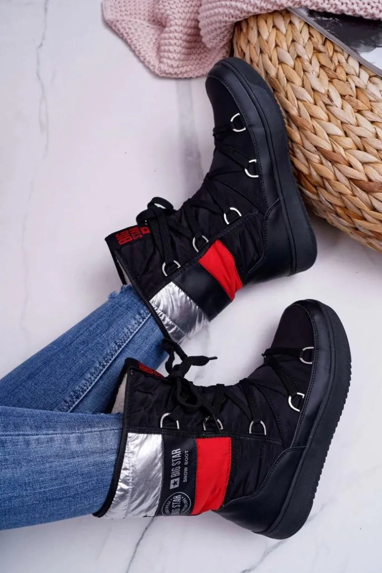 Damskie Botki Śniegowce Ocieplane Futerkiem Big Star Czarne EE274656