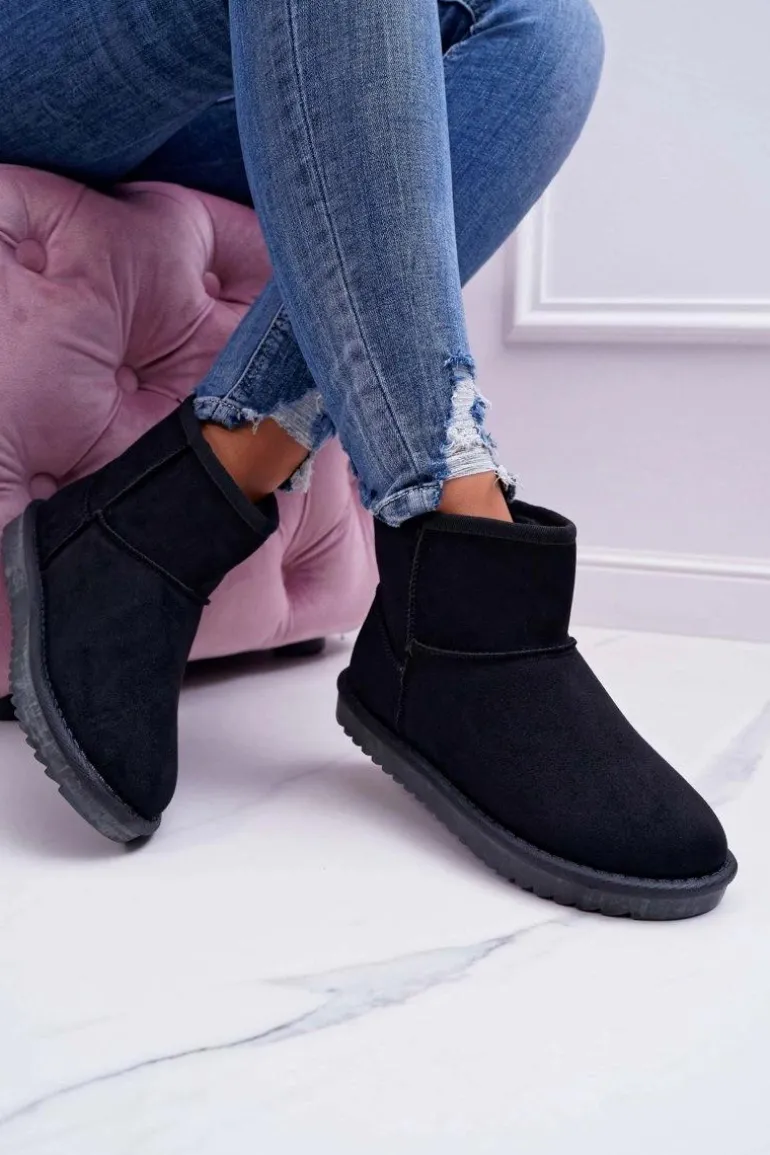 Damskie Botki Śniegowce Ocieplane Czarne Puffen