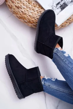 Damskie Botki Śniegowce Ocieplane Czarne Puffen