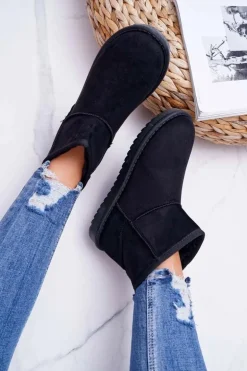 Damskie Botki Śniegowce Ocieplane Czarne Borneo