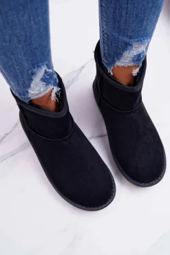 Damskie Botki Śniegowce Ocieplane Czarne Borneo