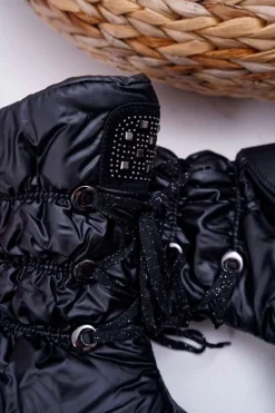 Damskie Botki Śniegowce Ocieplane Futerkiem Czarne Honor